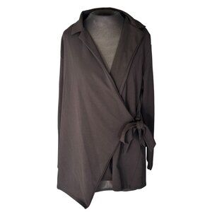 Black Wrap Tie Front Longline Blazer With Collar By Quiz